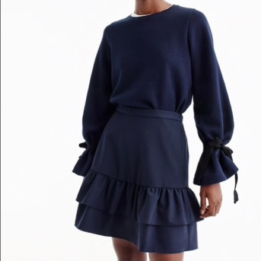 J. CREW Navy Blue Tie-Sleeve Sweatshirt Medium